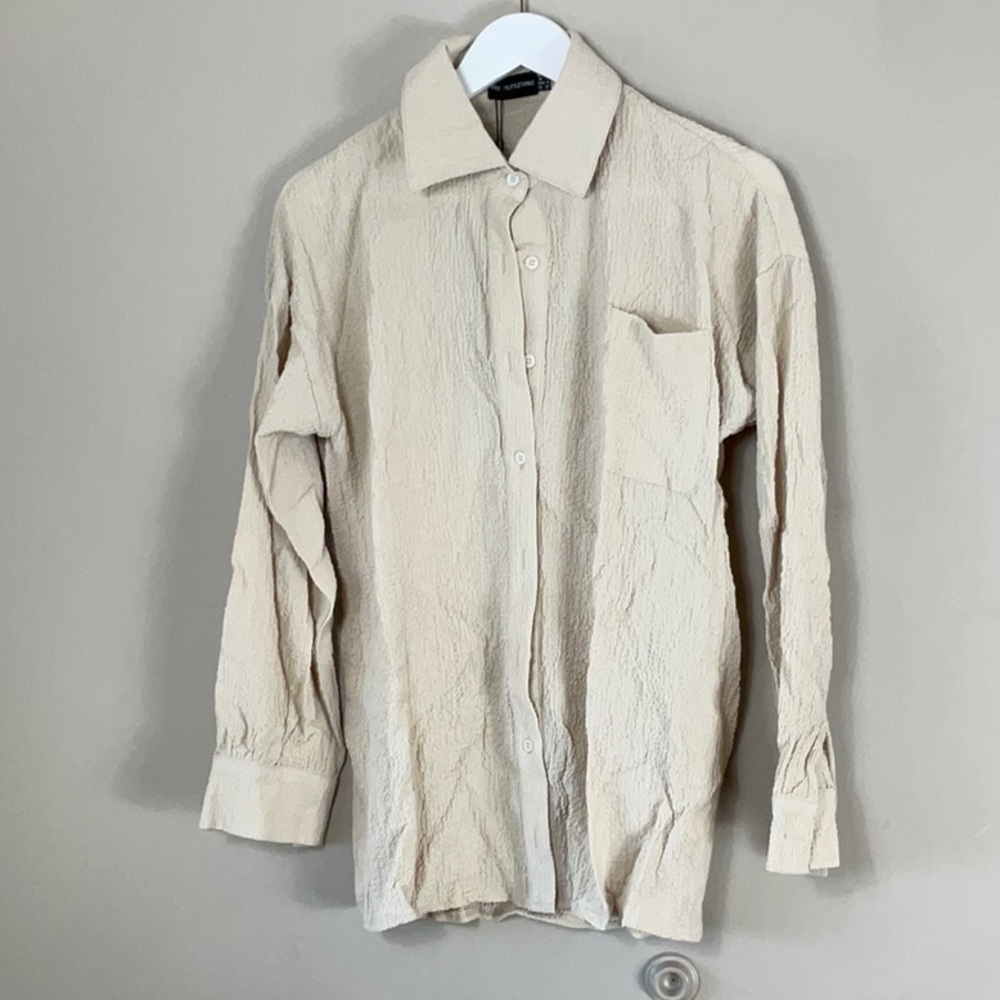 Pretty Little Thing STONE POCKET FRONT OVERSIZED SHIRT